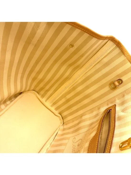 Louis Vuitton Neverfull MM Monogram Leather Brown White Tote Gold - Picture 8 of 15